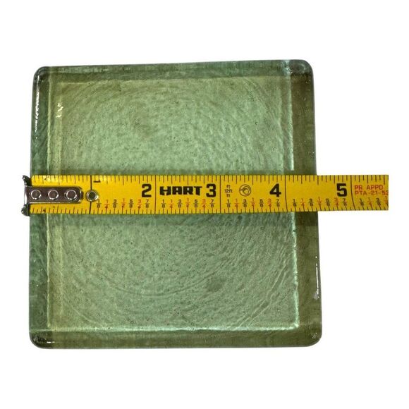 Set Of 2 Light Green Square Recycled Glass Coasters 4x4 Inch Vintage Solid MCM - Picture 3 of 4